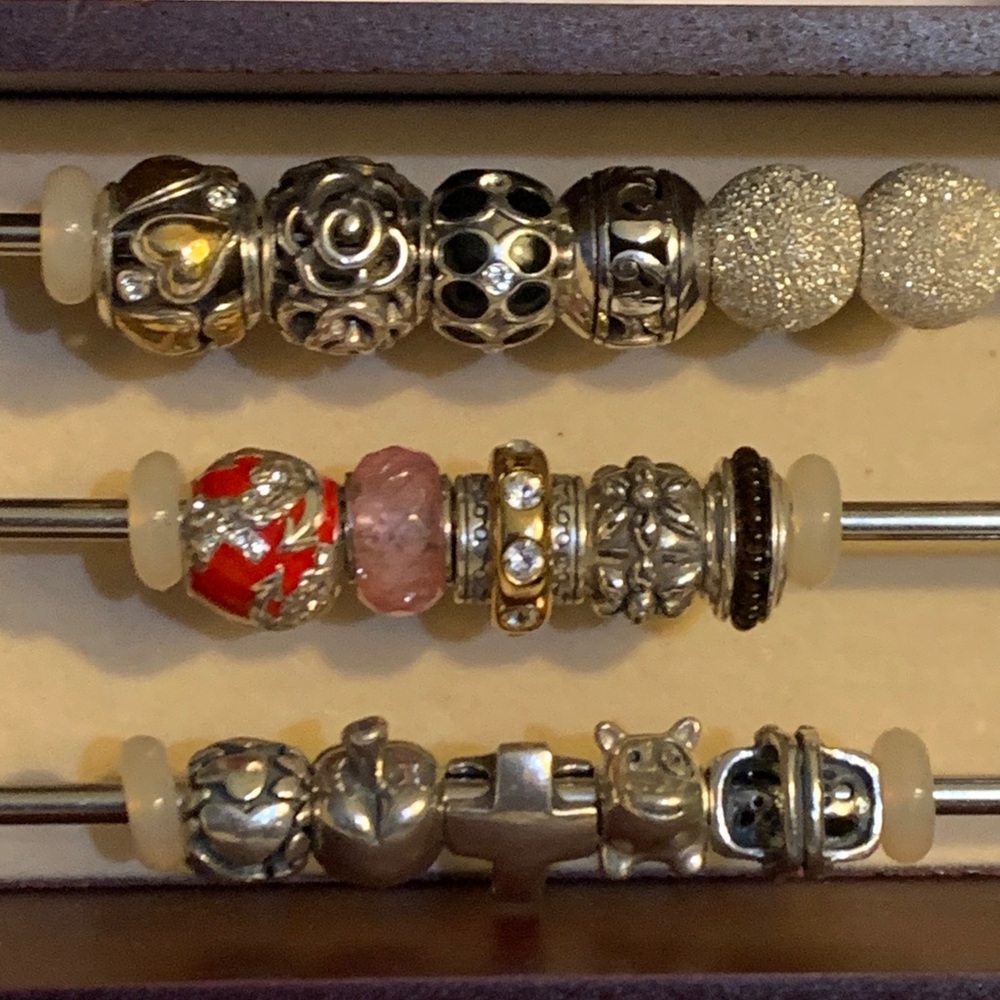 3 Charm Beads: 2 Glitter & Pink Sterling Italy - Picture 6 of 6